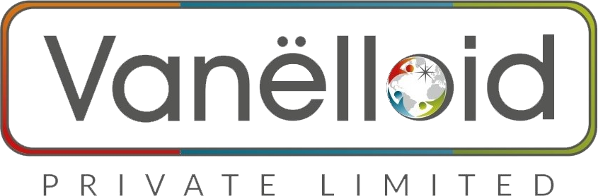 Vanelloid company logo in blue and white colors